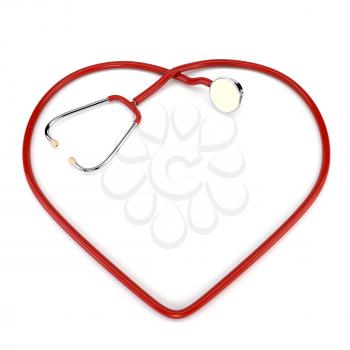 Red Stethoscope Cardiologist isolated on white background. The design of health services. 3d illustration.