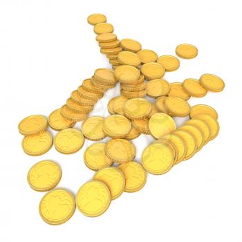 Gold coins on a white background. 3d illustration.