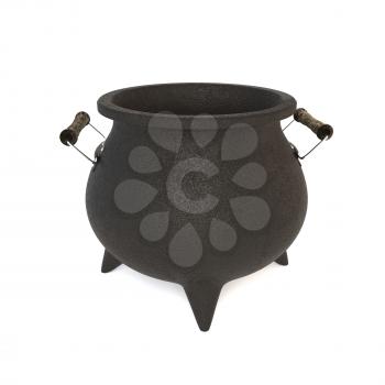 3D illustration of a black cast-iron pot on a white background.