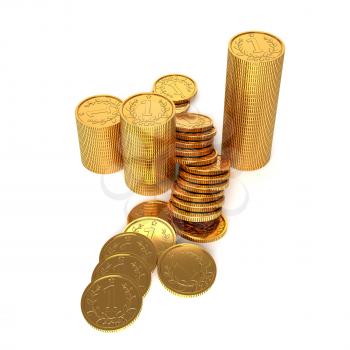 Gold coins on a white background. 3d illustration