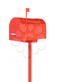 Red indoor mailbox on a white background. 3D illustration, render