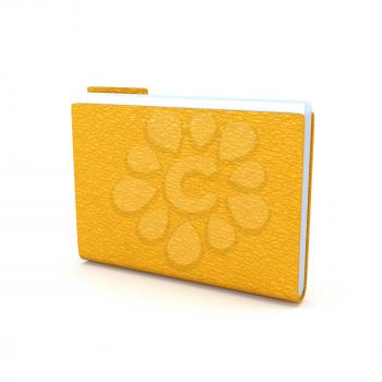 Yellow folder with leather texture isolated on a white background. 3d illustration.