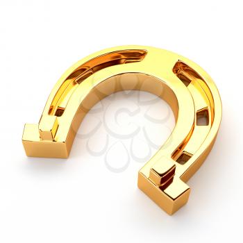 Gold horseshoe isolated on white background. Symbol of happiness and success. 3d illustration.