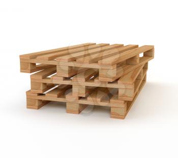 A set of wooden pallets isolated on white background. 3d illustration.