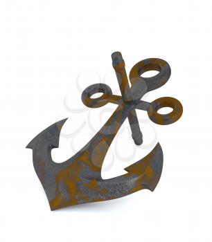Rusty anchor, isolated on a white background. 3d illustration.