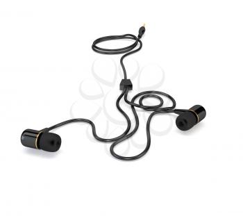 Headphones with a black cable isolated on white background. 3d illustration.