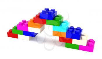 Set of multicolored plastic parts designer isolated on a white background. 3d illustration.