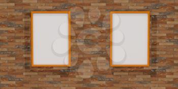 Mock up interior. Bright brick wall with empty pictures. 3d rendering