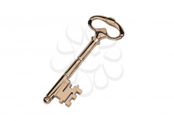 The Golden Key in the old style, isolated on white background. Vector illustration.