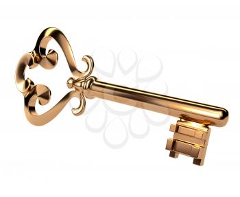 Abstract vintage retro golden key on a white background. 3D rendering