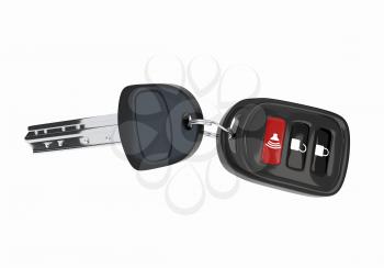 Car keys with remote automatic control with three buttons, isolated on white background. The transponder. Vector illustration.