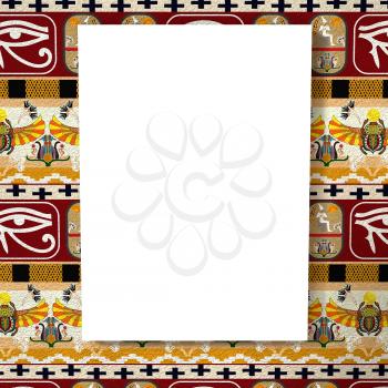 Bright white canvas on a bright background with the silhouette of the Egyptian ancient man. Tribal background. 3d rendering.
