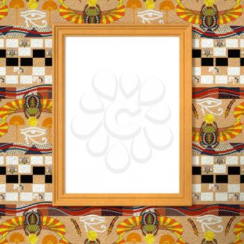 Frame with a white canvas on the bright ethnic background with Egyptian symbols. Tribal background. 3d rendering.