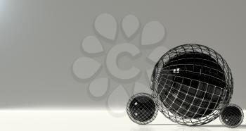 Set of abstract spheres on a gray background. 3d rendering.