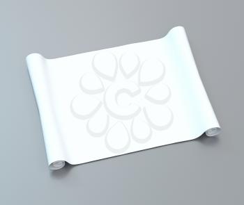 Blank white roll of paper on a gray surface. 3D illustration