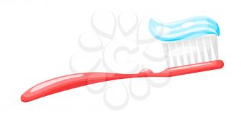 Red toothbrush with toothpaste. Illustration oral hygiene. Vector illustration.