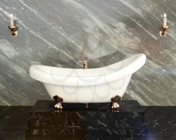 Old oval retro bath on legs. 3D Bathroom Illustration