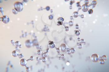 Abstract 3d background with water molecules on a colored background. Chemical element water