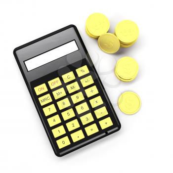 Royalty Free Clipart Image of a Calculator With Coins