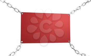 Royalty Free Clipart Image of a Sign Held by Chains