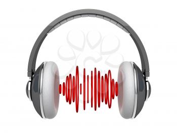 Royalty Free Clipart Image of a Pair of Headphones with Sound Waves