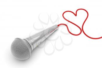 Royalty Free Clipart Image of a Microphone With the Cord in a Heart Shape