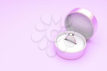 Royalty Free Clipart Image of a Ring in a Box on a Pink Background