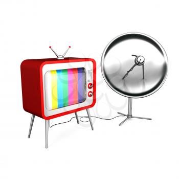 Royalty Free Clipart Image of a Satellite Television with a Satellite