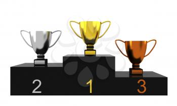 Royalty Free Clipart Image of a Trophies on a Podium