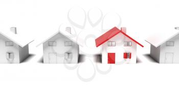 Royalty Free Clipart Image of a Row of Houses with one Unique House
