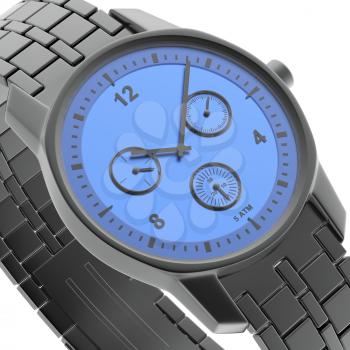 Close-up view of blue-black watch, 3d rendered image