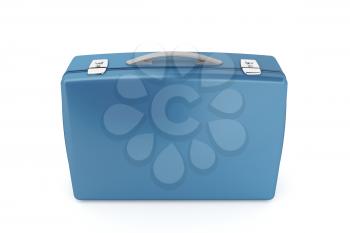 Blue plastic briefcase on white background