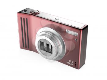 Red digital photo camera isolated on white background