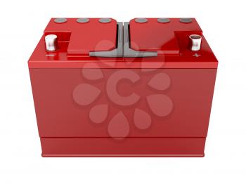 Red car battery on white background, 3d rendered image