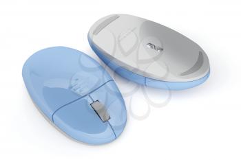 Two wireless computer mouses in blue and gray color