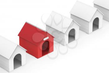 Difference concept with different colored dog houses