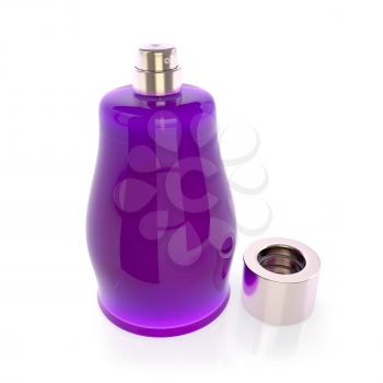 Purple female perfume on white background