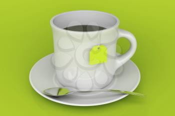 Tea cup on green background