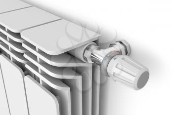 Heating radiator with thermostat, 3d rendered image