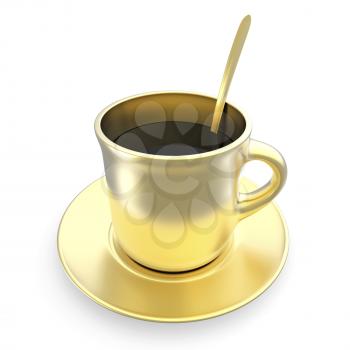 Golden coffee cup and golden spoon