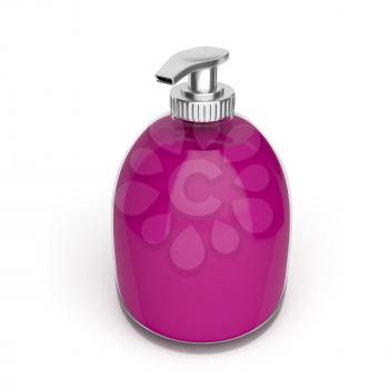 Purple liquid soap on white background