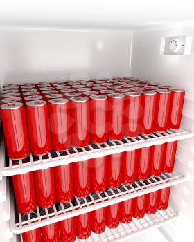 Red beverage cans in refridgerator