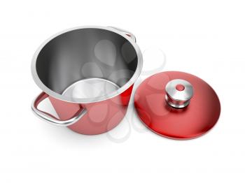 Red empty cooking pot on white background