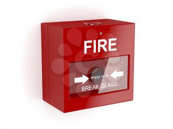 Red fire alarm on white background