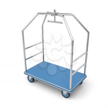 Silver luggage cart on white background