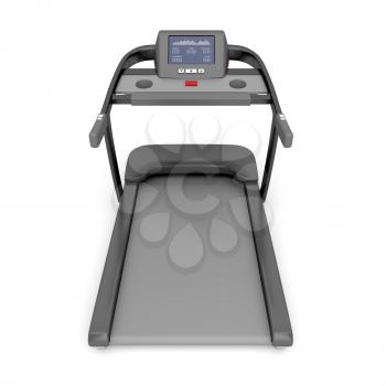 Back view of treadmill machine on white background