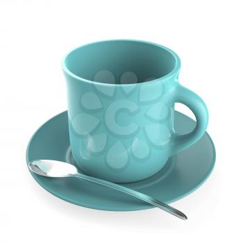 Turquoise coffee cup and metal spoon