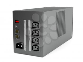 Back view of uninterruptible power supply on white background