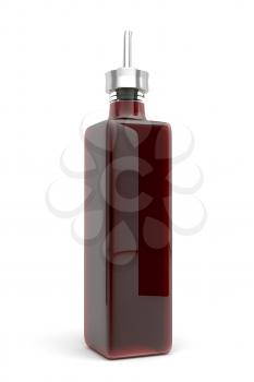 Vinegar in glass bottle on white background