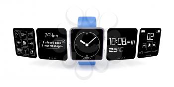 Royalty Free Clipart Image of a Smart Watch with Different Screens